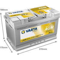 Varta LA80 - Autobatterie Professional AGM 12V / 80Ah / 800A
